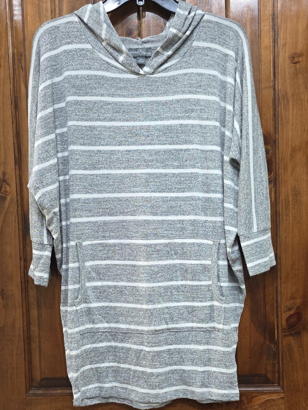 Market & Spruce Gray and White Striped Crewneck Sweater